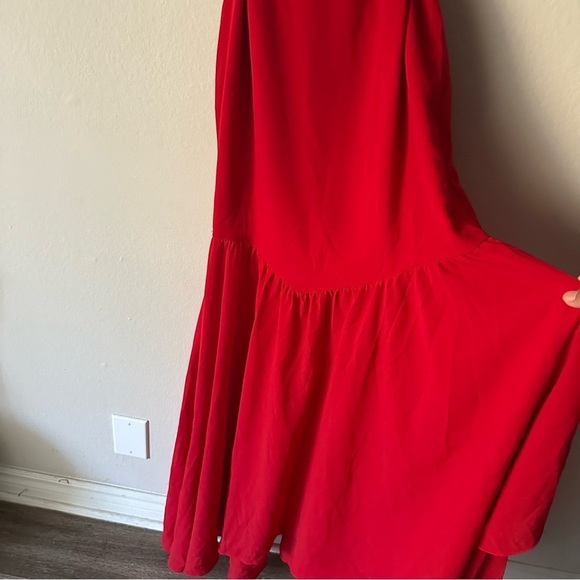 Privacy Please X Revolve Red Ruffle Sleeve V-neck Belted Maxi Dress Holiday XS - Picture 14 of 14